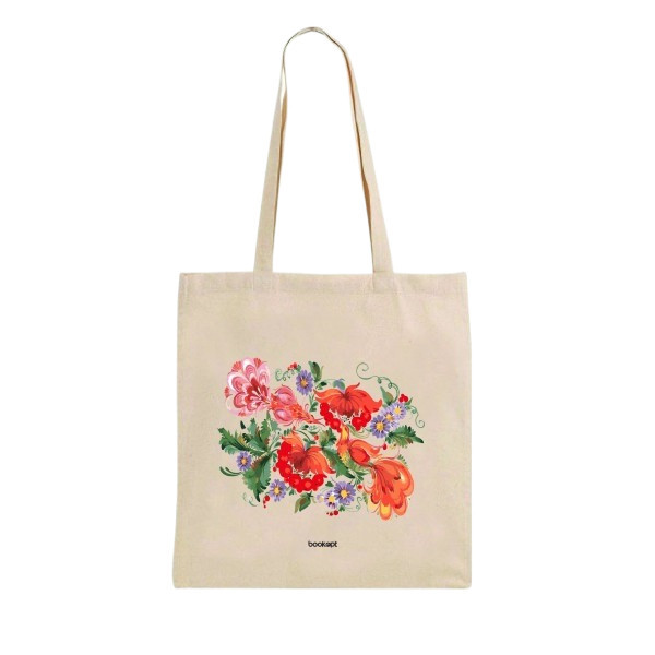 Екошопер BookOpt BK4002 Петриківський розпис Червоні квіти бежевий Луцк - изображение 1
