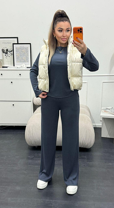 Жіночий базовий костюм-двійка: лонгслів і штани трикотажний рубчик Графітовий, 40/42 Одеса - фото 10