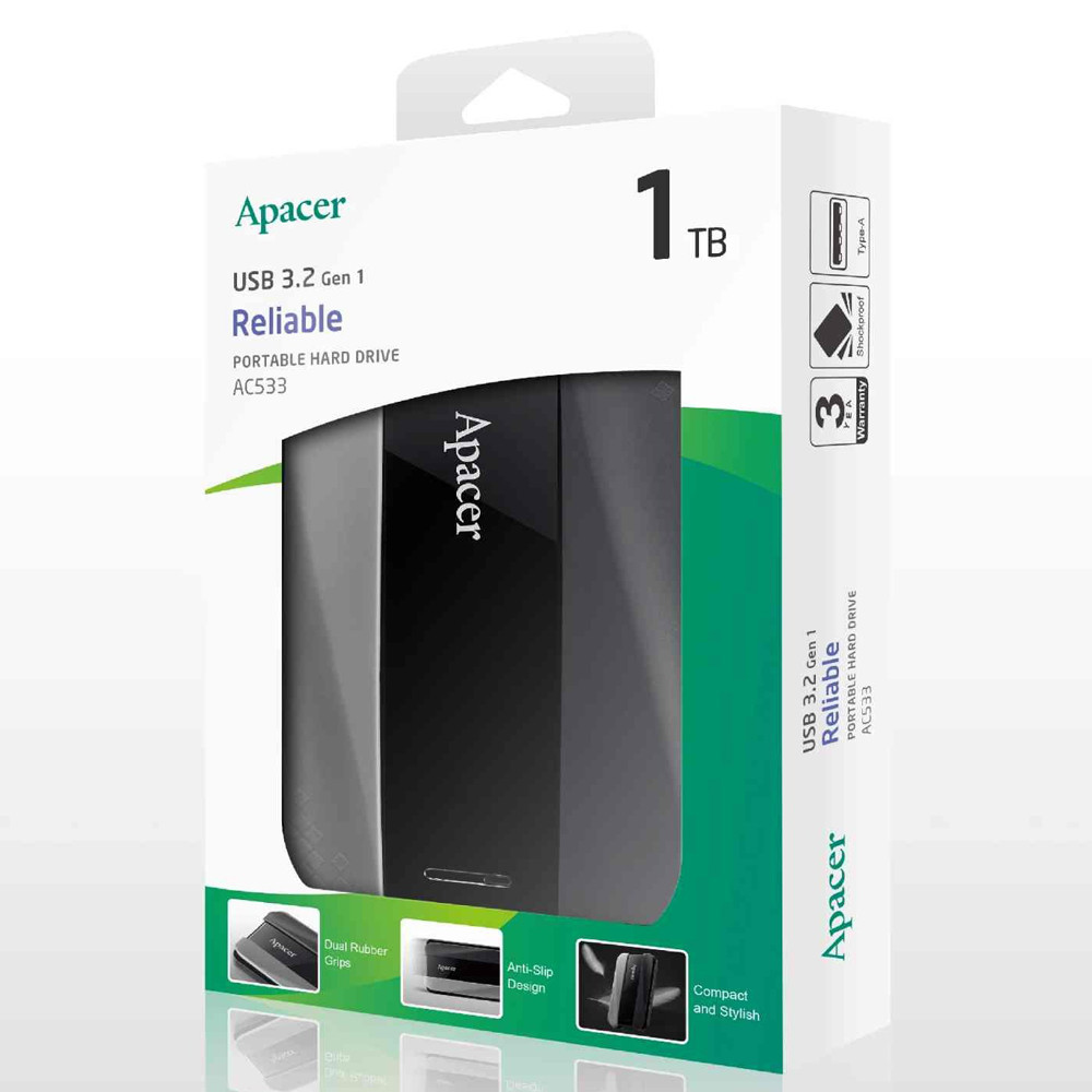 Зовнішній жорсткий диск PHD External 2.5'' Apacer USB 3.2 Gen 1 AC533 1TB Black Київ - фото 2