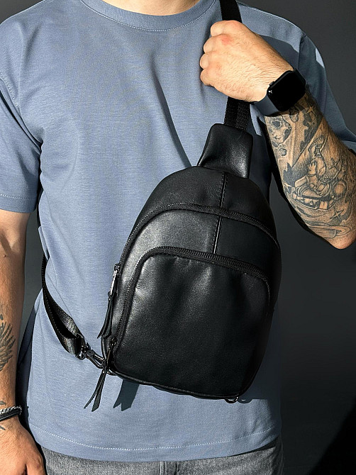 Слінг із натуральної шкіри, шкіряна сумка через плече SKILL (Чорна) Суми - фото 1