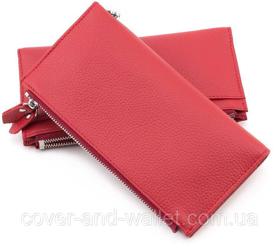 Шкіряний яскравий гаманець із ремінцем на руку та відділенням на блискавці червоного кольору ST Київ - фото 4