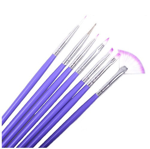 Кисти для маникюра фиолетовые - в наборе 7шт., длина 18см, искусственный ворс Киев - изображение 3
