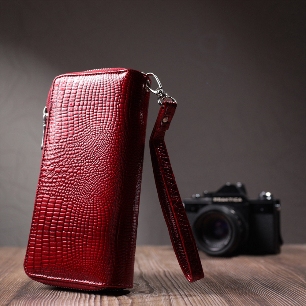 Фактурный клатч на два отделения из лакированной натуральной кожи ST Leather 22692 Красный Киев - изображение 2