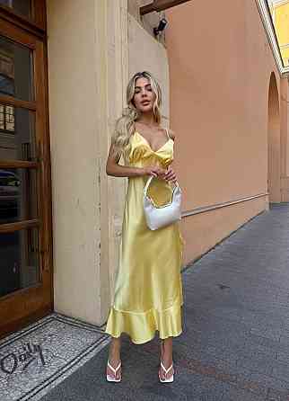 Женское романтичное платье на бретелях из шелка Лимонный, 42/44 Одесса