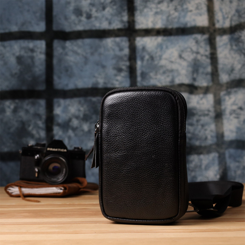 Сумка-слинг для мужчин из натуральной кожи Vintage 22955 Черный Киев - изображение 3