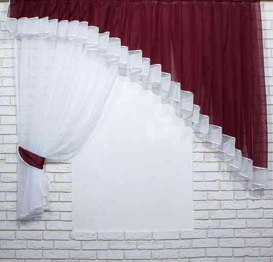 Кухонный комплект VR-Textil № 062к шторка с ламбрекеном бордовый белым 150х170 см (50-129) Киев