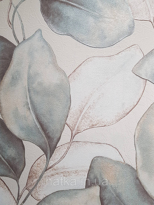 Обои виниловые на флизелиновой основе Rasch Incanto 1.06х10 листья крупные бирюзовые белые золотистые Киев - изображение 2