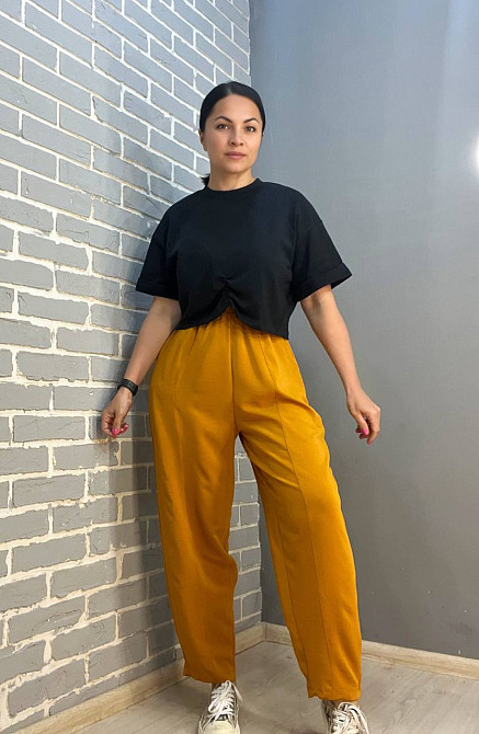 Брюки женские 0716 MOM шелковые с карманами горчица, горчица, L Киев - изображение 1