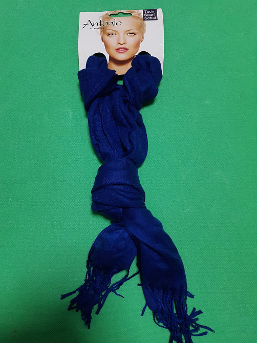 Шарф синего цвета женский - размер шарфа приблизительно 170*65см, 100% полиэстер Киев - изображение 4