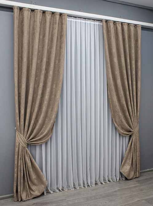 Комплект готовых штор VR-Textil Жакард Sultan XO № 1682ш Какао 125х290 см 2 шт (39-0042) Киев - изображение 3
