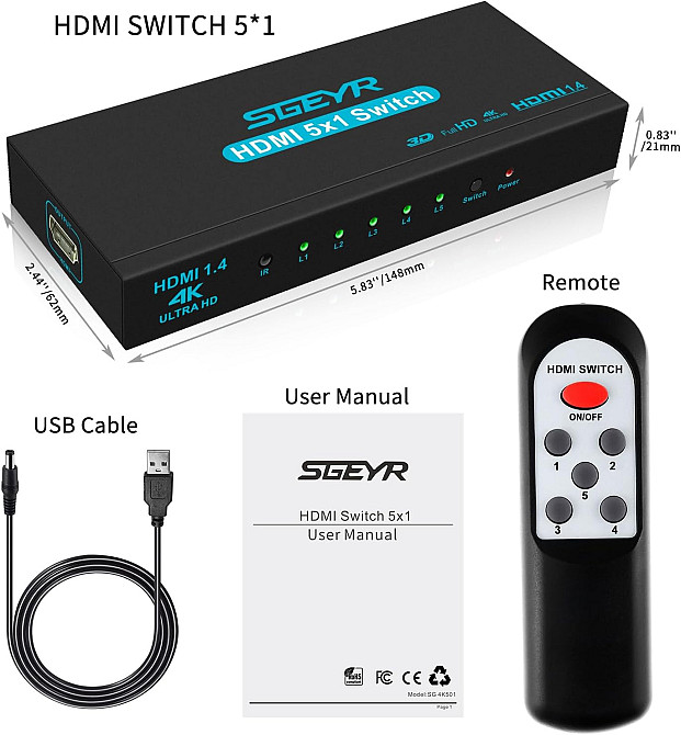 KVM-перемикач SGEYR 5x1 HDMI Луцк - изображение 2