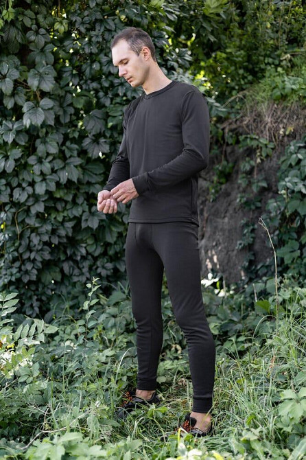 Чоловіча термобілизна зимова на флісі вологовивідна Pobedov Teplo чорне Київ - фото 1