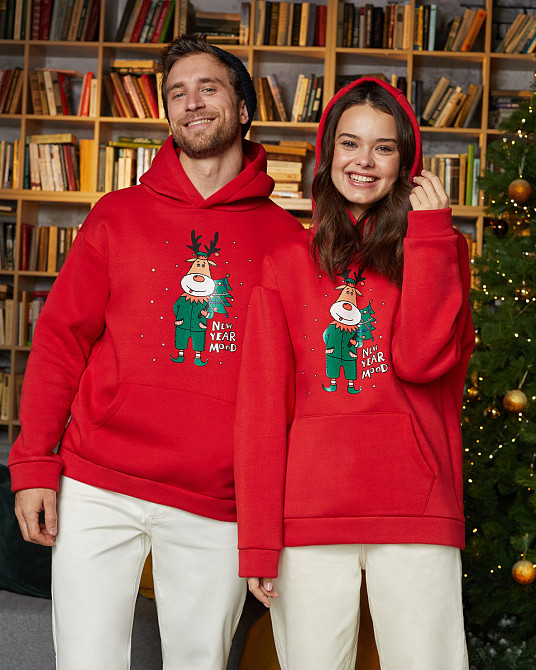 Теплі Новорічні Парні худі з оленями XXL, XXL, Бордовий Чернівці - фото 1