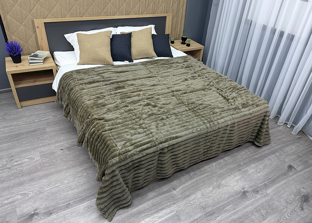 Плед-покривало смужка VIP Шарпей 200х230 см (+-10см) Болотний (87-143) Київ - фото 3