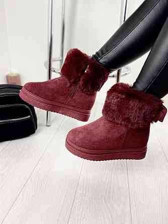 Черевики жіночі A02 бордові еко-замша з утеплювачем висота 16 см платформа 4/9 см (4259) Коломыя