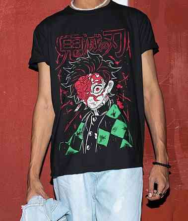 Футболка з аніме принтом Вбивця демонів оверсайз (S/M/L) Чорний AnimeJ1166 Дніпро