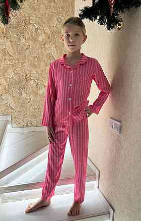 Дитяча піжамка із сатину смужка Малиновий 110-116 Харків