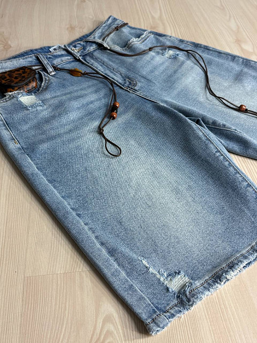 Шорти жіночі джинсові Liana 620 бермуди потерті з поясом і гаманцем великі розміри блакитні, блакитний, З6, 36, 102 см, 130 см Київ - фото 2