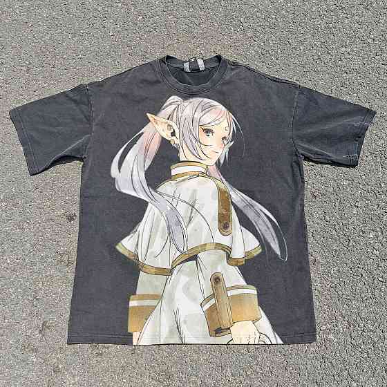 Футболка чоловіча з принтом аніме Аніме Фріерен Бейонд Джоурнейенд оверсайз (S/M/L) Черний Дніпро