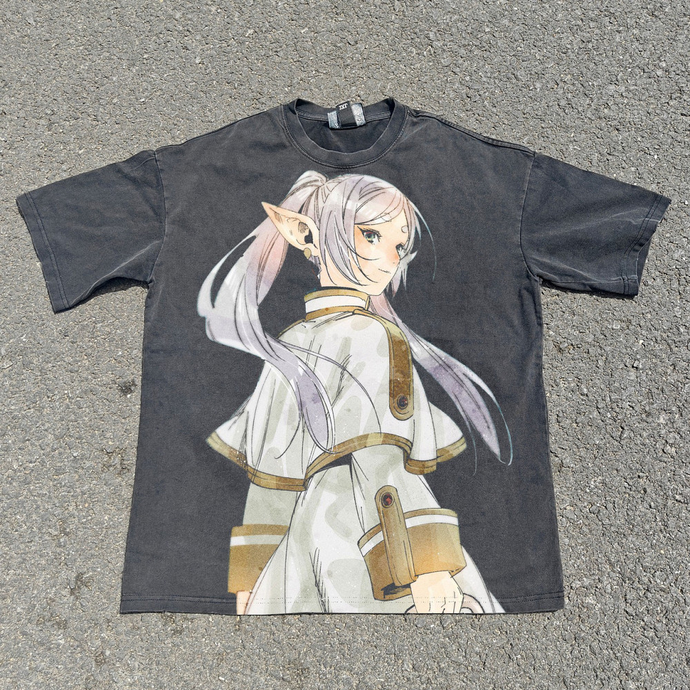 Футболка чоловіча з принтом аніме Аніме Фріерен Бейонд Джоурнейенд оверсайз (S/M/L) Черний Дніпро - фото 1