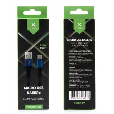 Дата кабель USB 2.0 AM to Micro 5P 1m flat nylon blue Vinga (VCPDCMFNB1B) Винница - изображение 4