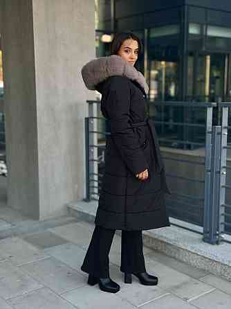 Жіноча куртка пальто плащ із натуральним хутром песця Чорний XS/S Харків