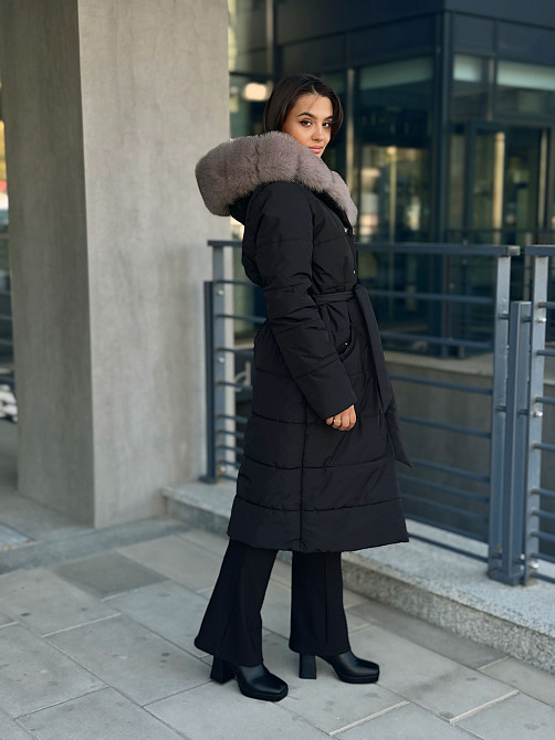 Жіноча куртка пальто плащ із натуральним хутром песця Чорний XS/S Харків - фото 3