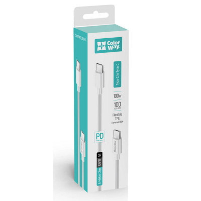 Дата кабель USB-C to USB-C 1.0m 5A 100W white ColorWay (CW-CBPDCC058-WT) Винница - изображение 6