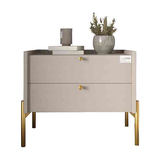 Тумба приліжкова LION Wood з двома шухлядами Кашемір (золоті ножки) (LION-041355) ТОП Львів