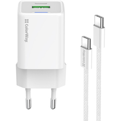 Зарядное устройство ColorWay C101A GaN Mini 20W PD PPS USB-C + USB-A QC4.0 + cable USB-C to USB-C black (CW-CHS062PDC-WT) Винница - изображение 9