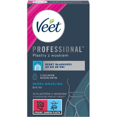 Воскові смужки Veet Professional для чутливої шкіри лінії бікіні та області під пахвами з Олією мигдалю 16 шт. (5900627081367) Вінниця - фото 1