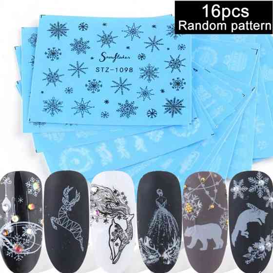 Новорічні наклейки на нігті набір - в наборі 16 штук Київ
