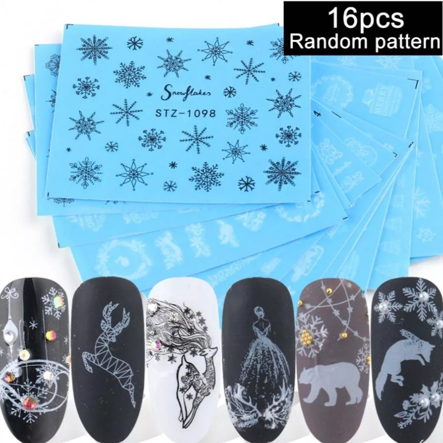 Новогодние наклейки на ногти набор - в наборе 16 штук Киев - изображение 1