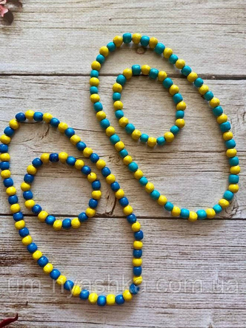 Намисто + браслет дерев'яне жовто-блакитне Кривий Ріг - фото 1