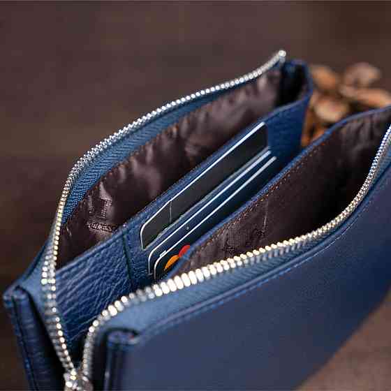 Місткий клатч на два відділення жіночий Синій (ST Leather) Київ
