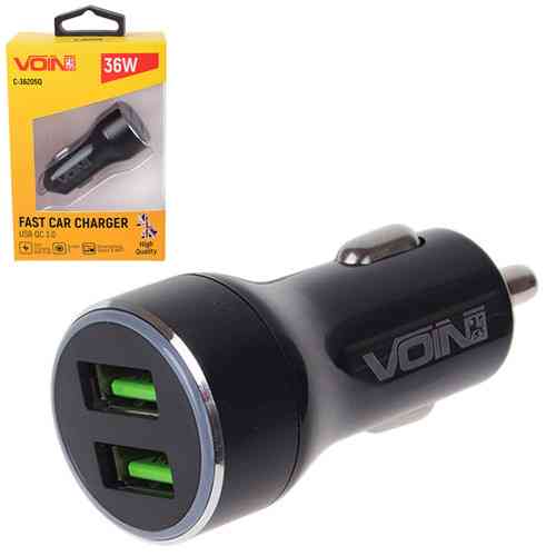 Автомобильное зарядное устройство VOIN 36W с 2 USB портами и поддержкой QC3.0, 12/24V (3.6-6.5V/3A; 6.5-9V/2A; 9-12V/1.5A) Харьков