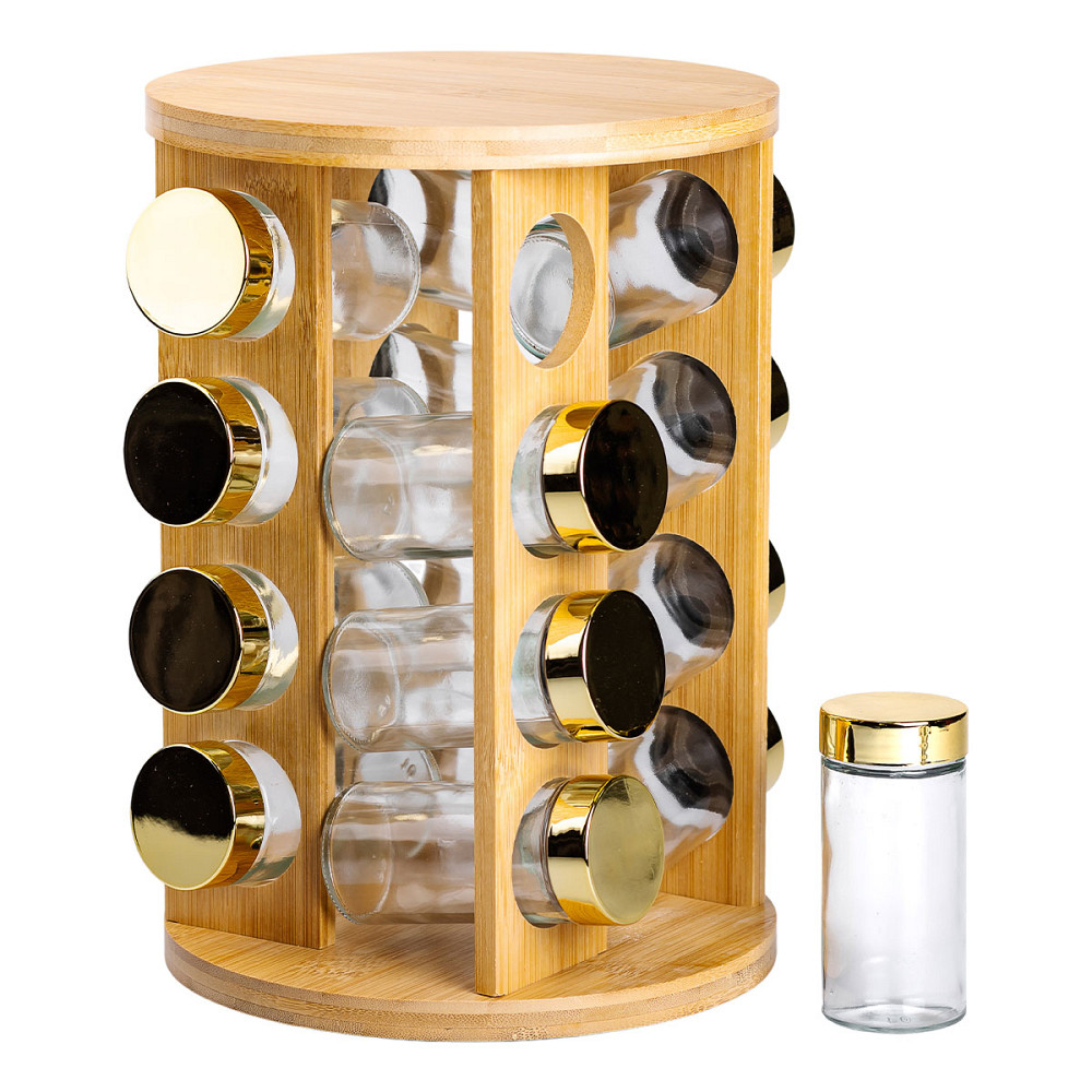 Yiwu Набір для спецій на дерев'яній підставці 16 скляних ємностей для приправ HP-1367 Киев - изображение 3