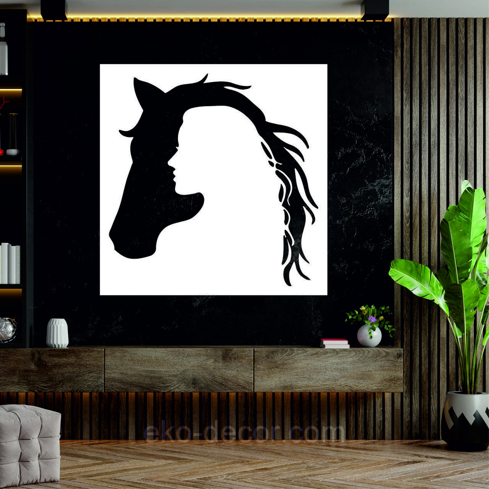 Декоративне настінне Панно «Сілует жінки та коня», Декор на стіну 50*50 см, Білий Київ - фото 3