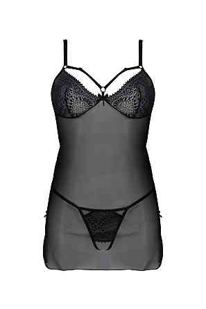 Пеньюар Passion DROSERA CHEMISE black, S/M, мереживний ліф зі стрепами, трусики в комплекті Sex Aura Київ