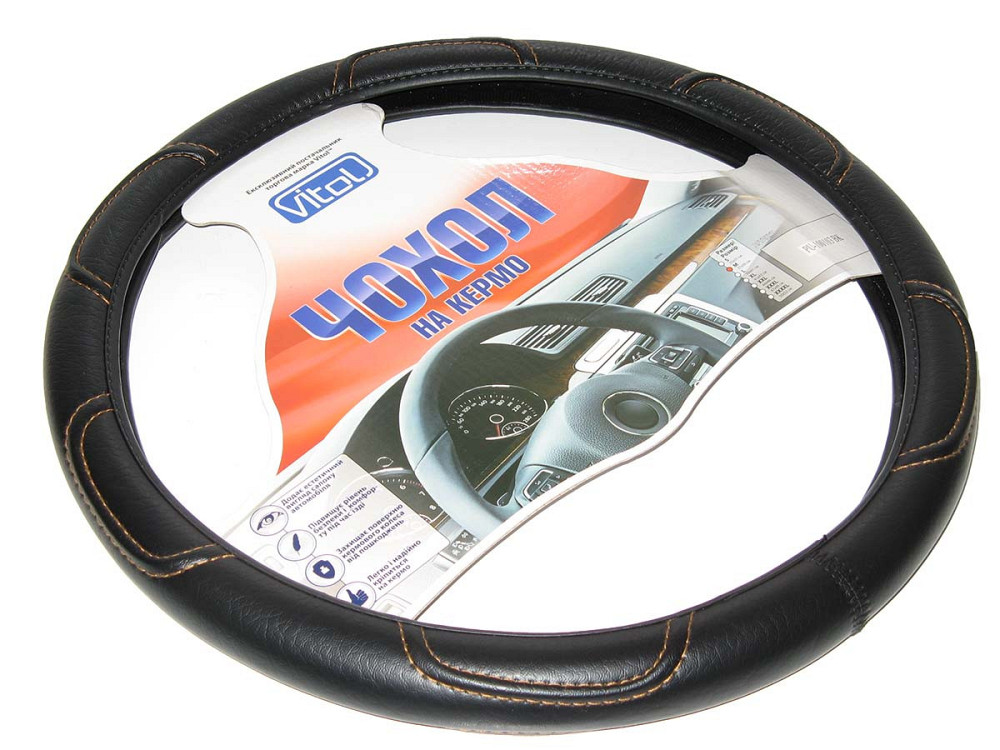 Оплетка 16113 L черная кожзам (коричн. нит.) Винница - изображение 1