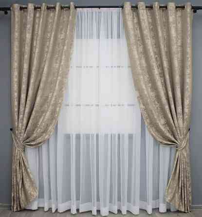 Комплект штор на люверсах VR-Textil Жаккард Sultan YL № 1208ш бежево-серый 150х250 см 2 шт (37-0009) Киев