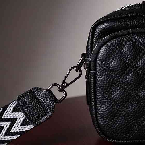 Жіноча сумка прошита ромбами на лицьовій стороні з натуральної шкіри Чорна (Vintage) Київ