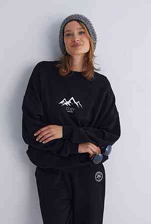 Жіночий прогулянковий костюм-двійка: кофта та штани преміум'якості футер діагональний 100% бавовна Чорний, 46 Одеса