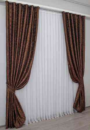 Комплект готових штор VR-Textil Жакард № 1088ш Коричневий 150х270 см 2 шт (30-901) Київ