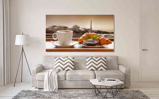 Картина полотно у вітальню / спальню Кава з Круасаном      MLP_399 ( 60х30см ) 90х180см Київ