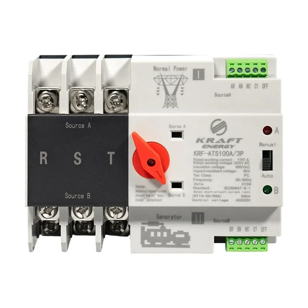 Автоматичний перемикач (АВР) під DIN-рейку Kraft KRF-ATS100A/3p 3 полюси (51-00101) Київ - фото 2