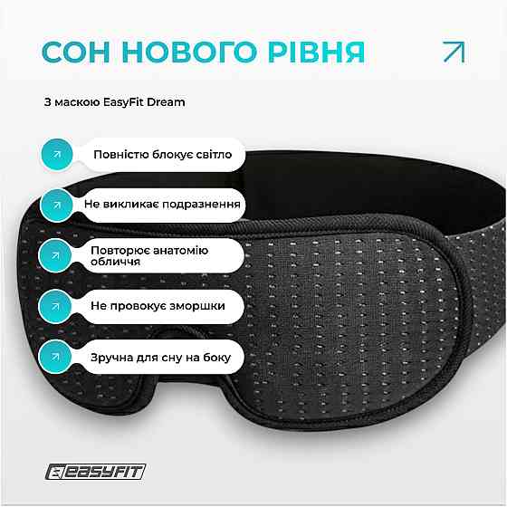 Маска для сну 3D EasyFit Dream з ефектом пам’яті (чорна) Коломия