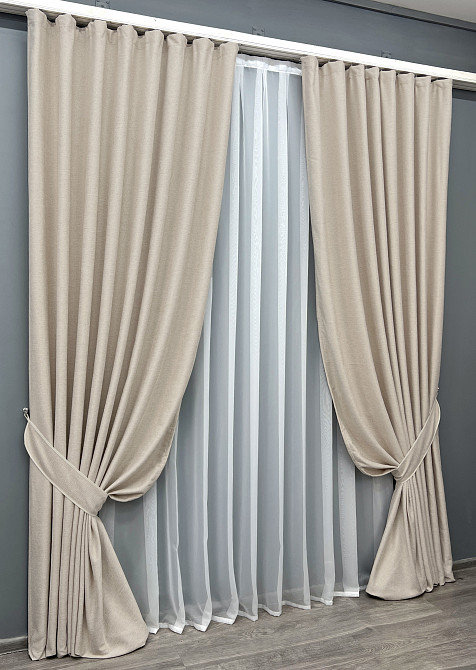 Комплект готовых штор VR-Textil Лен Grand Linen № 2025ш Бежевый 200х300см 2 шт (32-380) Киев - изображение 3