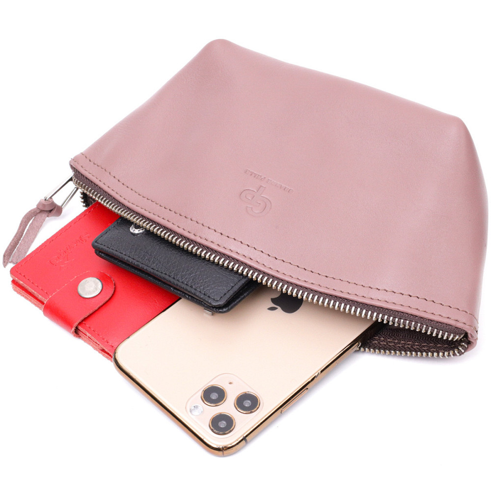 Чарівна жіноча шкіряна косметичка Пудровий (GRANDE PELLE) Київ - фото 2