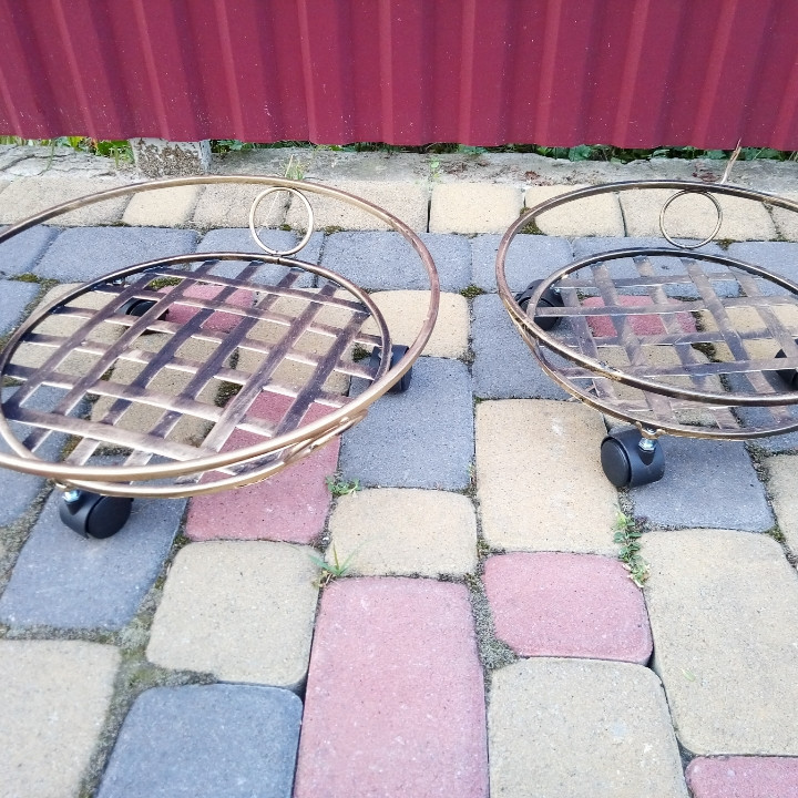 Подставка кованая для цветов на колесах на 1 вазон средняя, стойка под цветы, вазон Киев - изображение 4